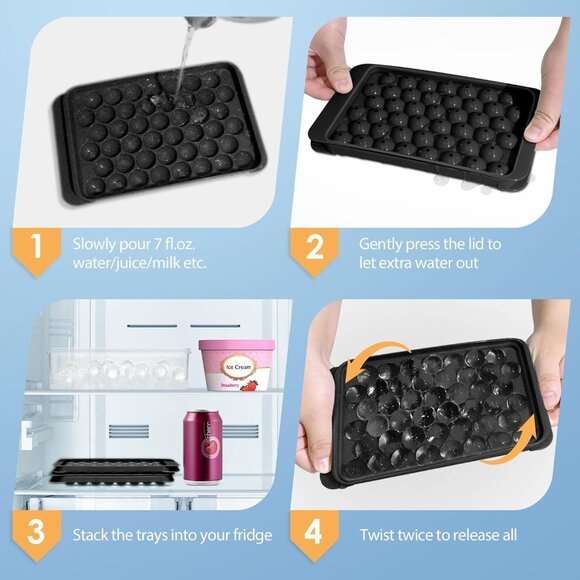 Ice Cube Trays with Lid Sphere Mold Spherical 0.8" 2 Trays Black - Picture 5 of 8